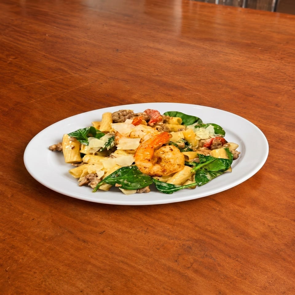 Tuscan Shrimp & Sausage Rigatoni.